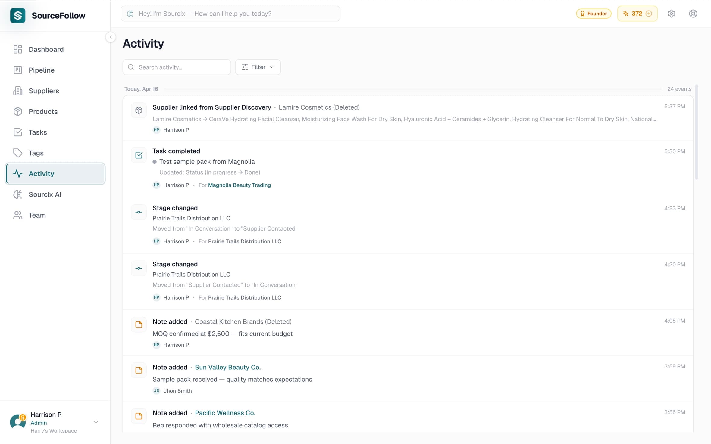 Activity timeline — every change tracked